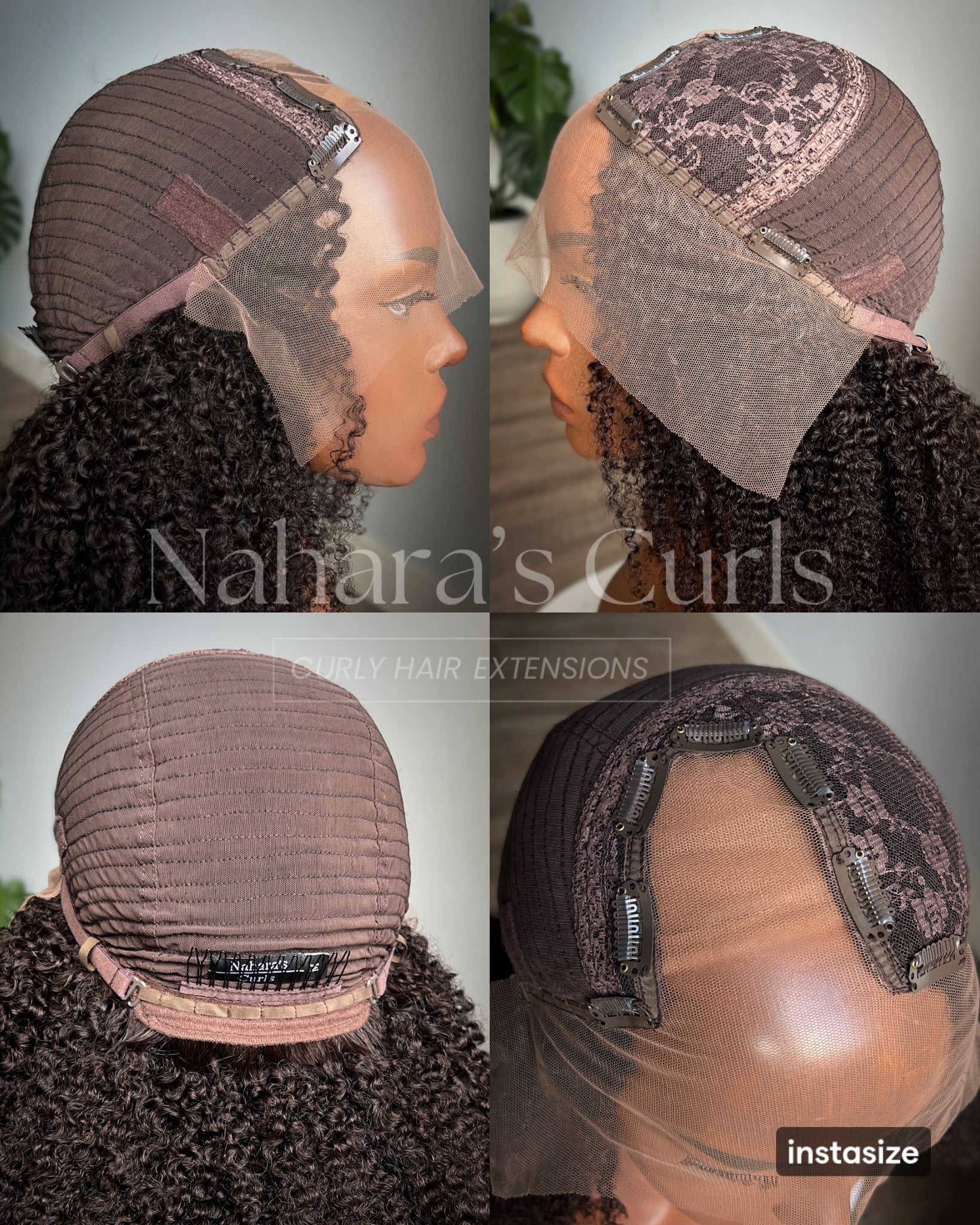 Inside cap construction of Aura Left U-Part Wig showing clips and mesh