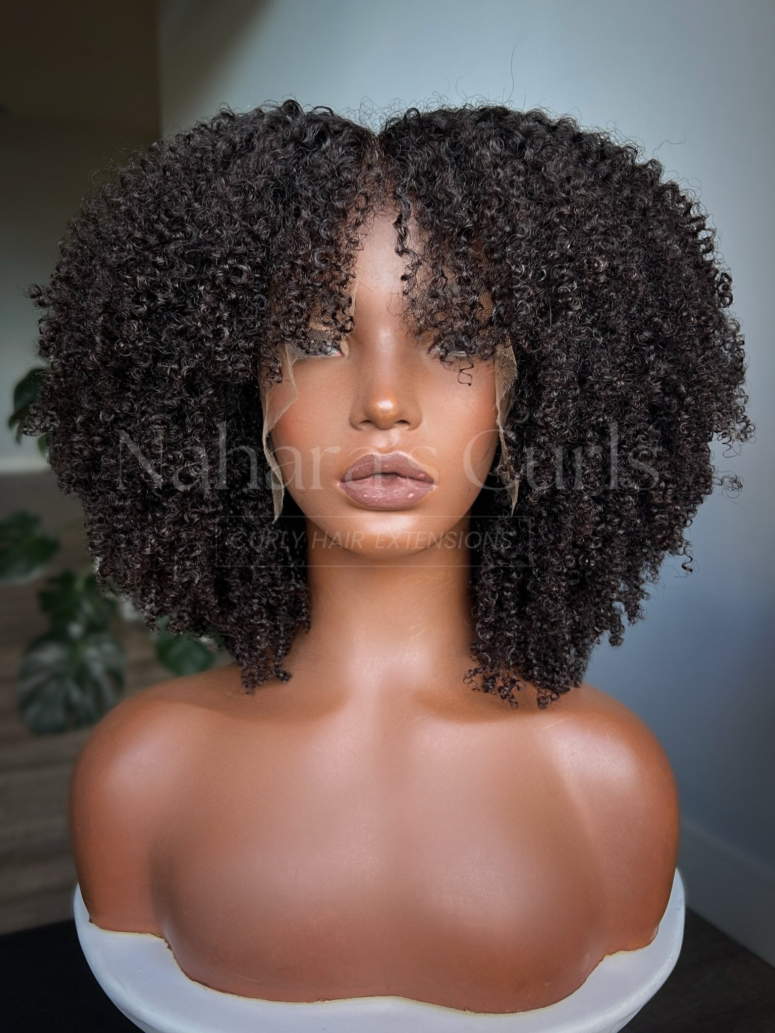 Tight 4B coily HD lace front wig with dark natural roots and gentle color dimension, slight angle view — Nahara's Curls