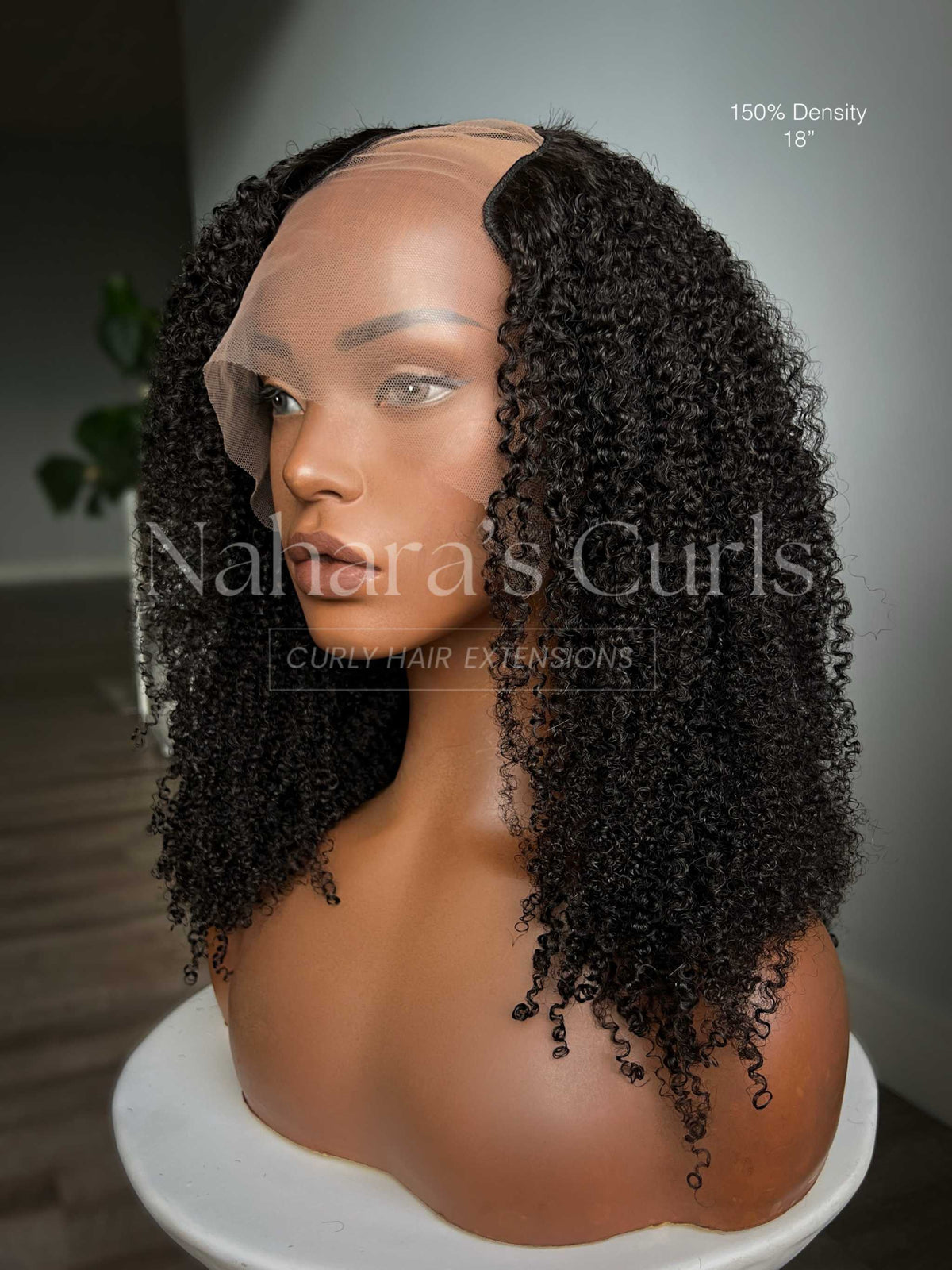 Human hair U-Part wig with kinky curly texture and natural side-part blend