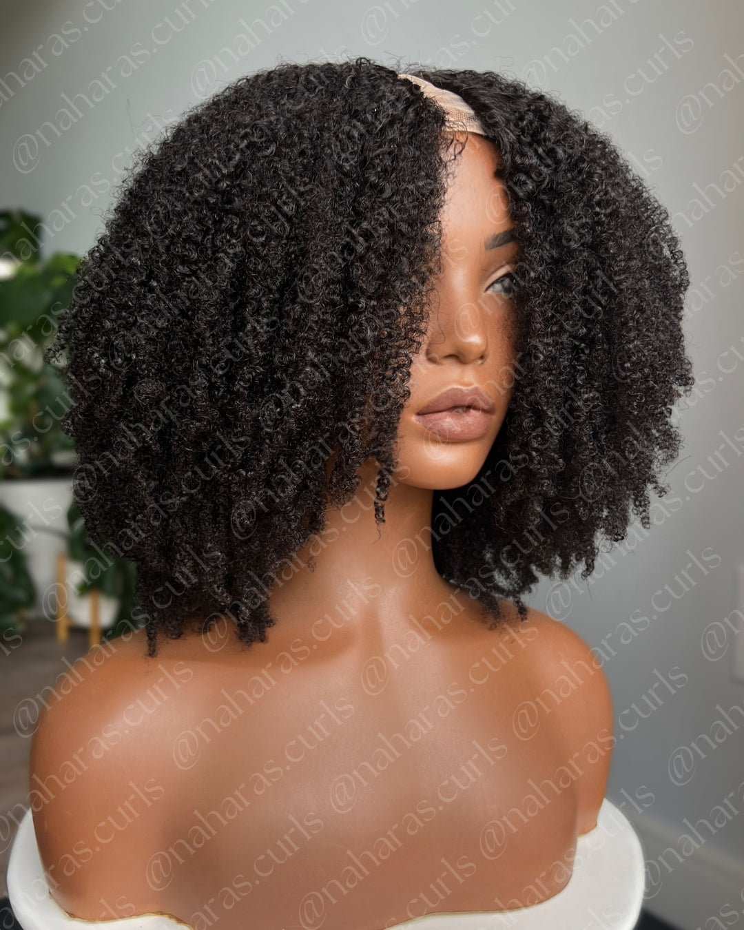 Nahara’s Curls Taj U-Part Wig with tight curls and natural volume