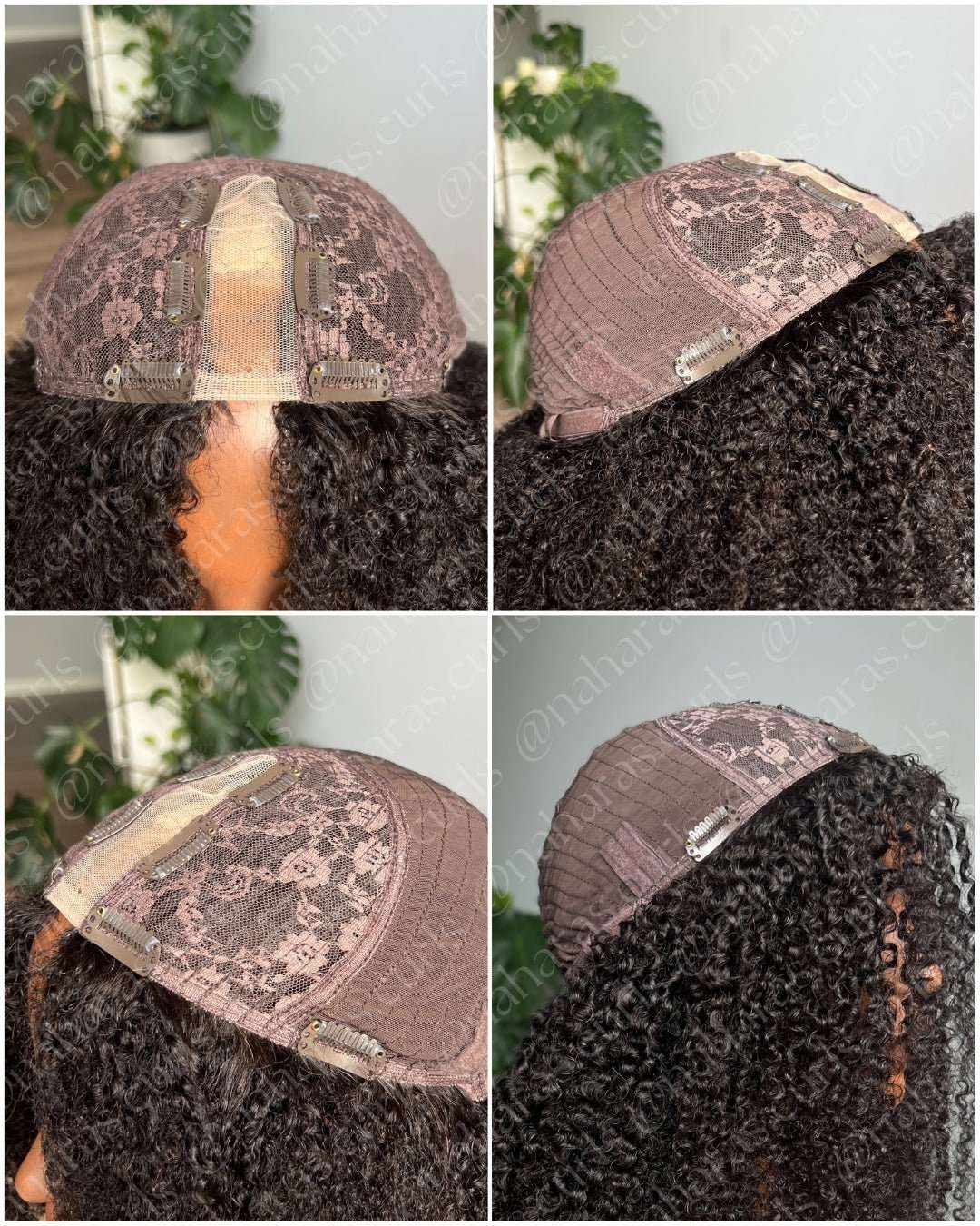 Inside view of the revised Aura U-Part Wig cap with breathable mesh, secure clips, and adjustable strap