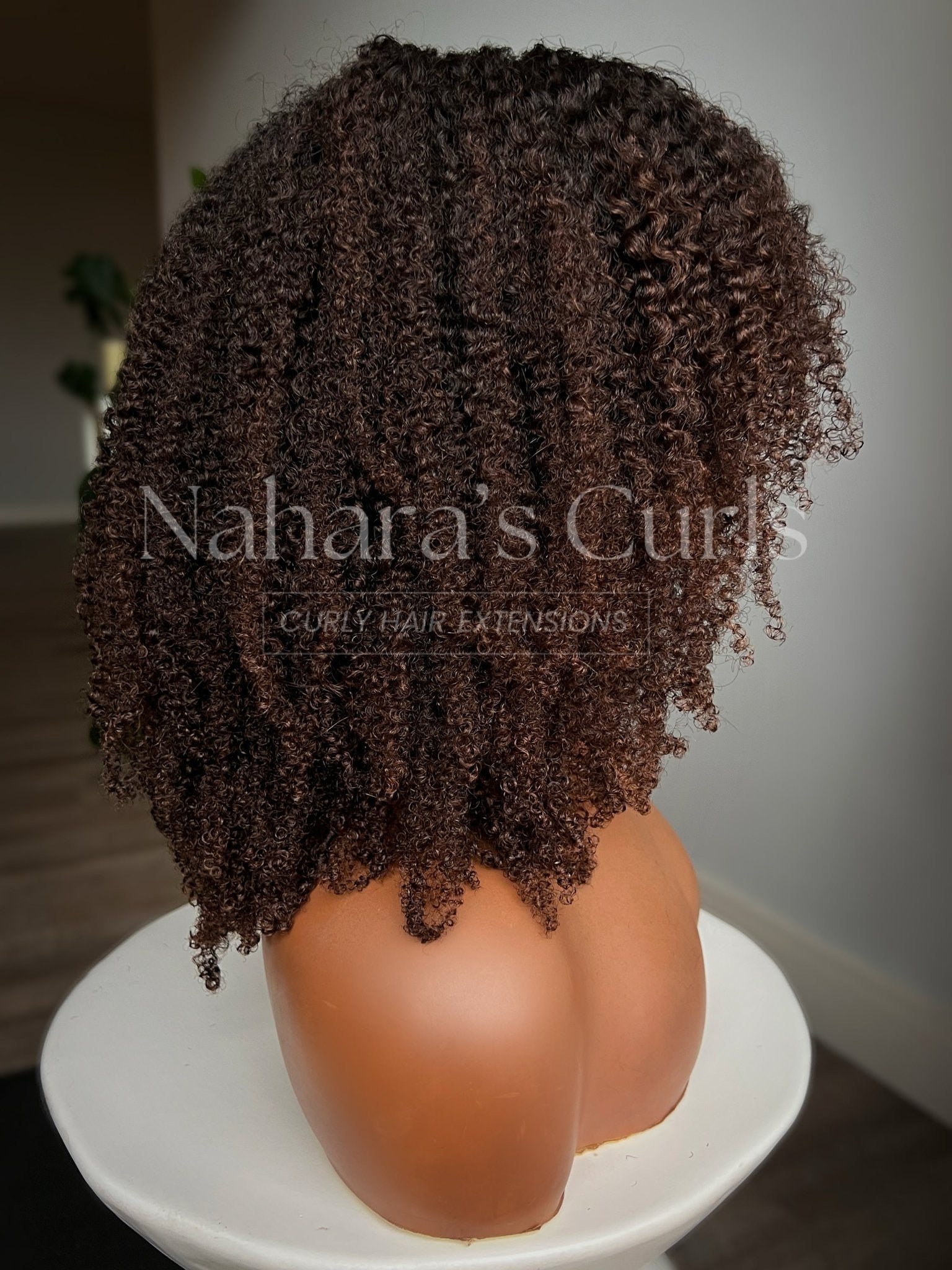 Ishani 13 by 6 HD Contour Lace Front Wig displayed on mannequin with defined curls and natural shine