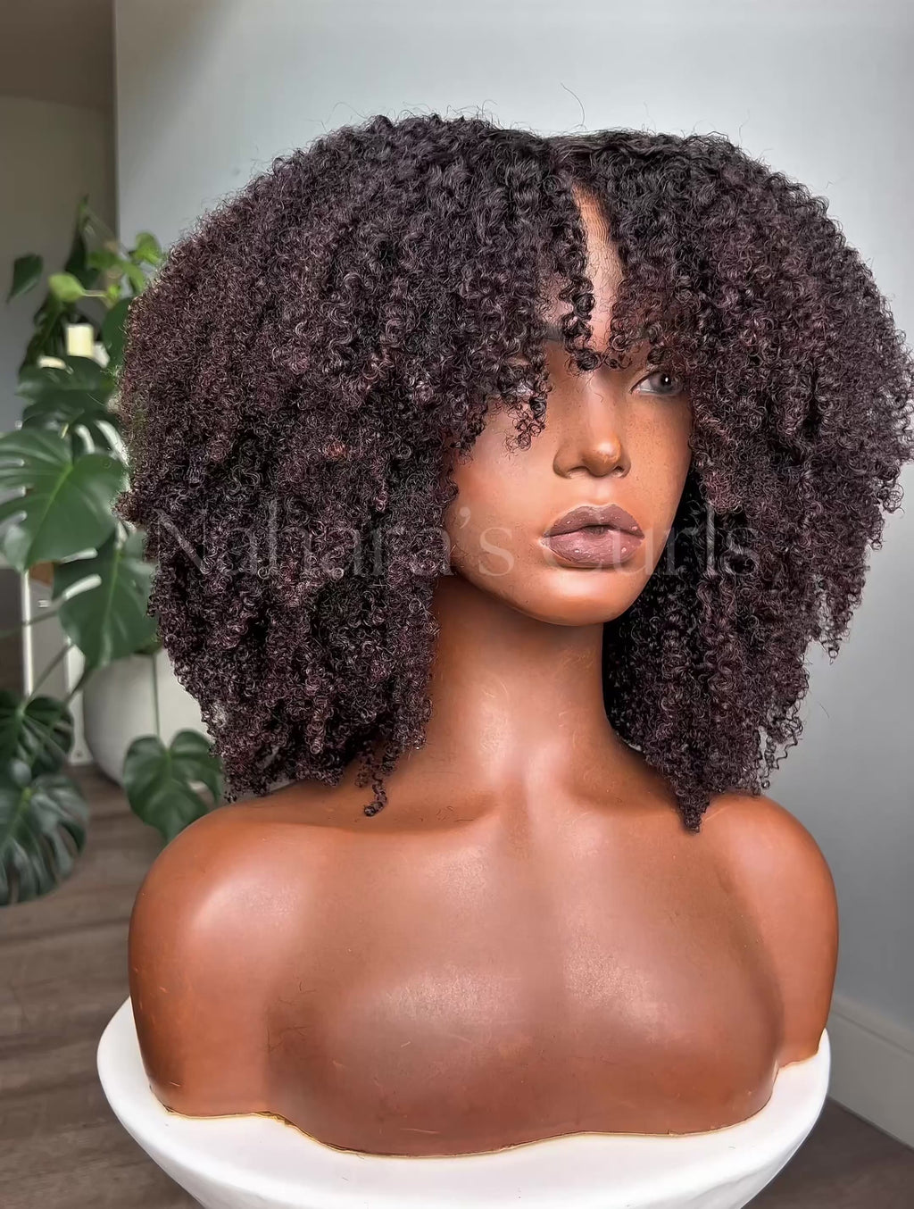 Kinky coily HD lace front wig with dark chocolate balayage and natural dark roots, movement video — Nahara's Curls
