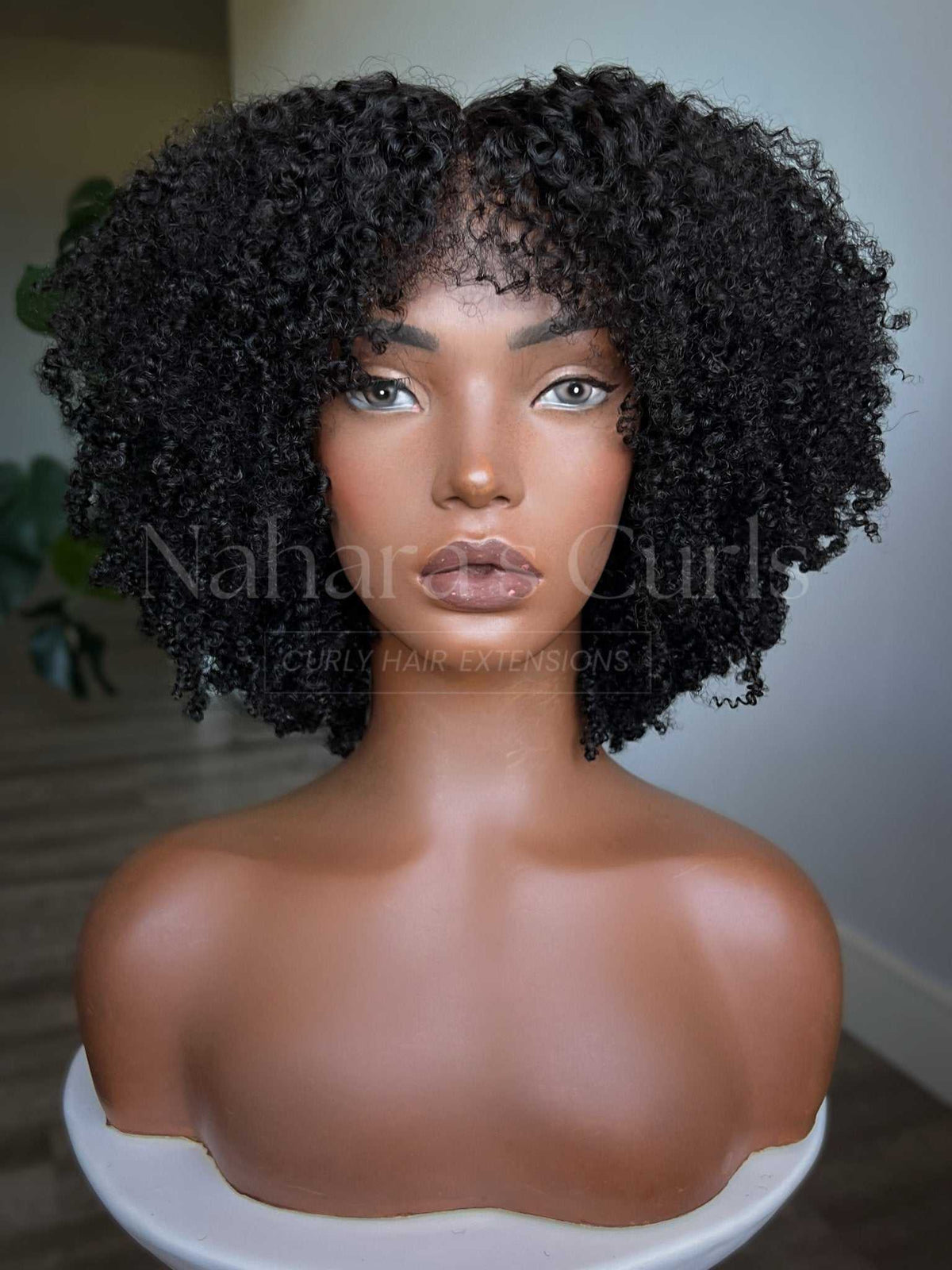VĪRYA 13x6" HD Lace Front Wig with tight kinky coils and soft curly bangs, front view